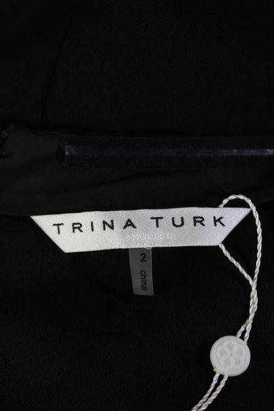 Trina Turk Womens Sheath Dress Black 3/4 Sleeve Zip Size 2