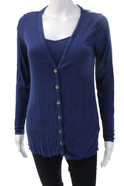 Lilly Pulitzer Womens Blue V Neck Button Up Long Sleeve Sweater Size S