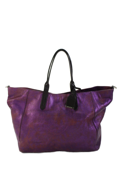 Cole Haan Womens Leather Large Tote Shoulder Handbag Purple Metallic Brown