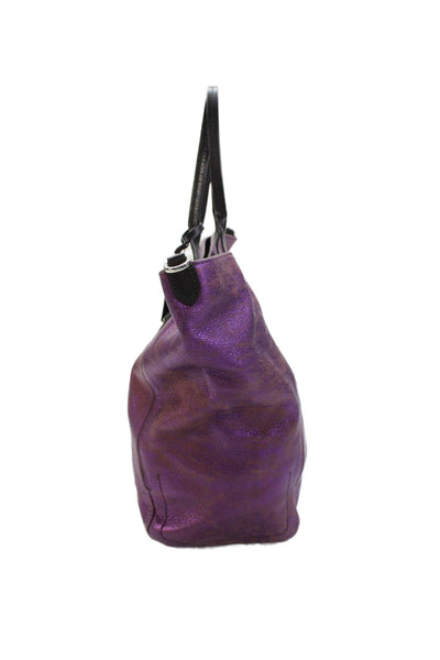 Cole Haan Womens Leather Large Tote Shoulder Handbag Purple Metallic Brown