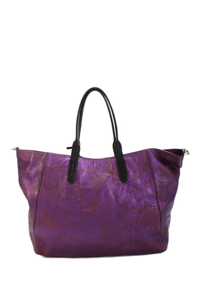 Cole Haan Womens Leather Large Tote Shoulder Handbag Purple Metallic Brown