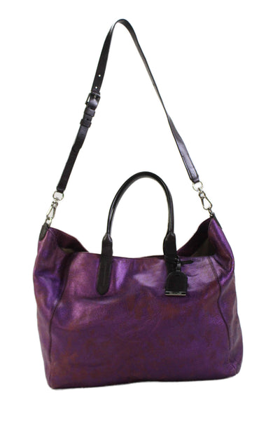 Cole Haan Womens Leather Large Tote Shoulder Handbag Purple Metallic Brown