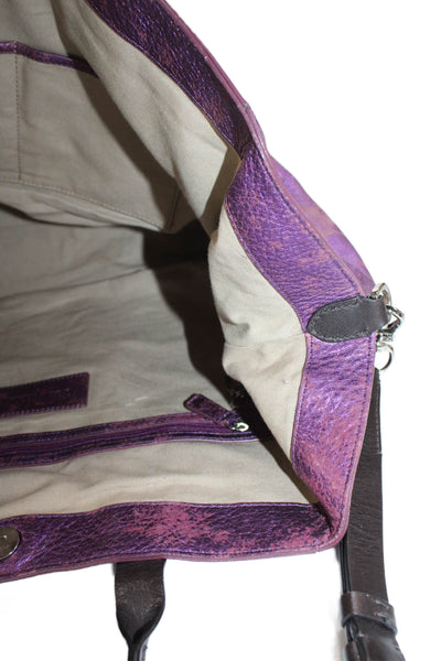 Cole Haan Womens Leather Large Tote Shoulder Handbag Purple Metallic Brown