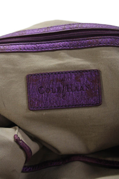 Cole Haan Womens Leather Large Tote Shoulder Handbag Purple Metallic Brown