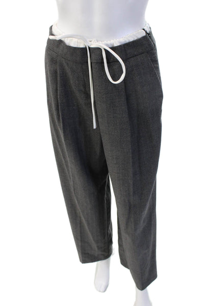 Zara Unisex Jogger Dress Pants Dark Gray Herringbone Drawstring Size XS