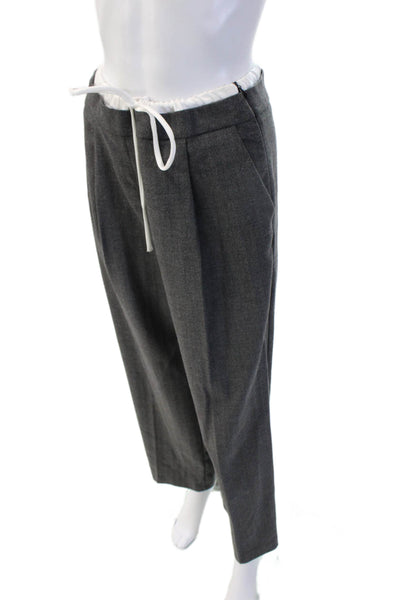 Zara Unisex Jogger Dress Pants Dark Gray Herringbone Drawstring Size XS