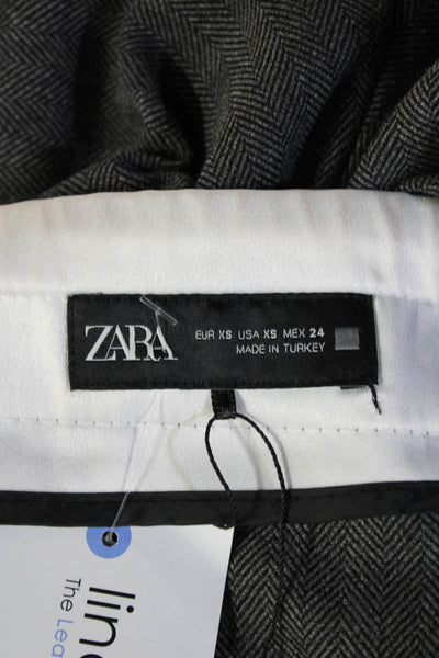 Zara Unisex Jogger Dress Pants Dark Gray Herringbone Drawstring Size XS