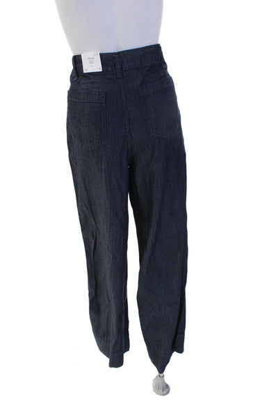 MNG Womens Dark Blue Cotton Blend Dress Pants Button Closure Size S