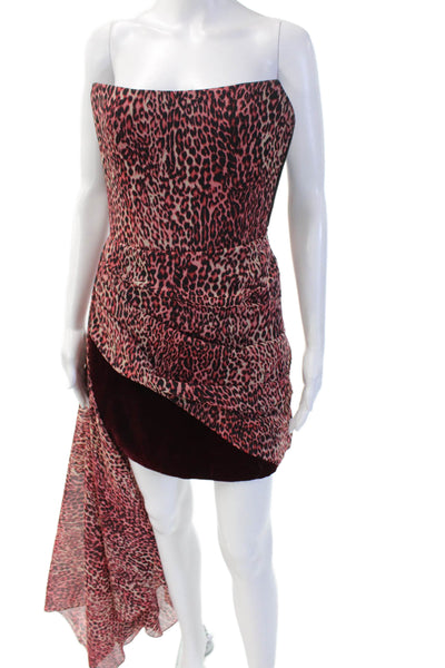 Rasario Women Red Leopard Print Mini Bodycon Dress Sleeveless Size 40