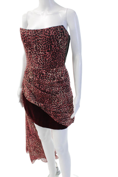 Rasario Women Red Leopard Print Mini Bodycon Dress Sleeveless Size 40