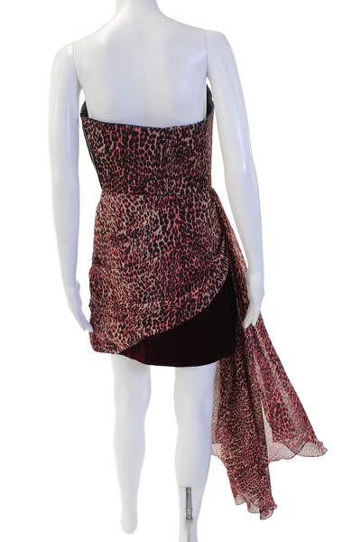 Rasario Women Red Leopard Print Mini Bodycon Dress Sleeveless Size 40