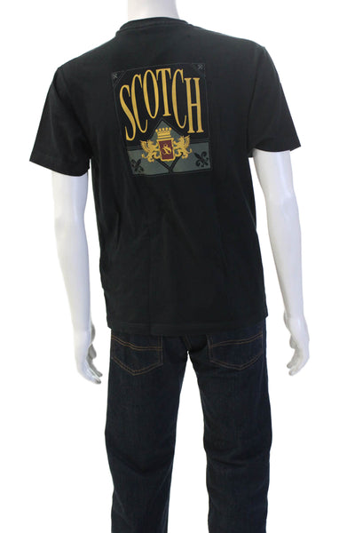 Scotch & Soda Mens Black Graphic Beer T-Shirt Crew Neck Short Sleeve Size M