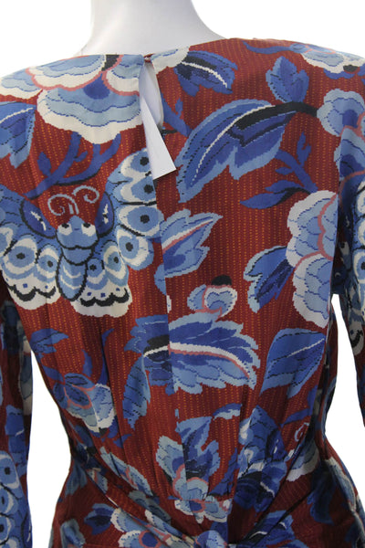 Rhode Womens Blue Floral Mini Shift Dress Long Sleeve Round Neck Size 2