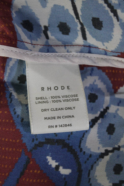 Rhode Womens Blue Floral Mini Shift Dress Long Sleeve Round Neck Size 2