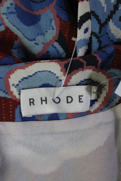 Rhode Womens Blue Floral Mini Shift Dress Long Sleeve Round Neck Size 2