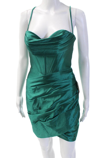 Stacees Womens Bodycon Mini Dress Green Lace Up Sleeveless Size 0
