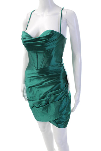 Stacees Womens Bodycon Mini Dress Green Lace Up Sleeveless Size 0