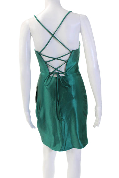 Stacees Womens Bodycon Mini Dress Green Lace Up Sleeveless Size 0