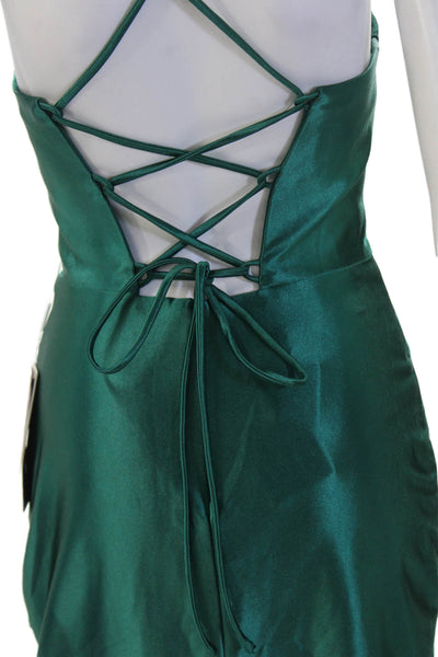 Stacees Womens Bodycon Mini Dress Green Lace Up Sleeveless Size 0
