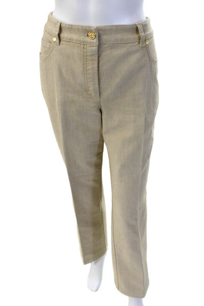 Escada Women Beige Chinos Mid Rise 70% Cotton Size 42