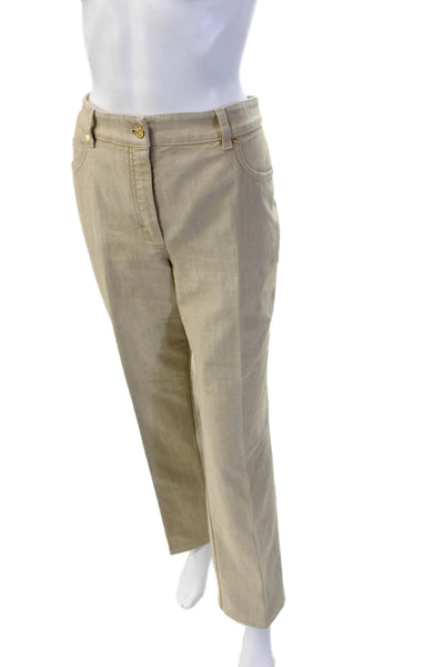 Escada Women Beige Chinos Mid Rise 70% Cotton Size 42