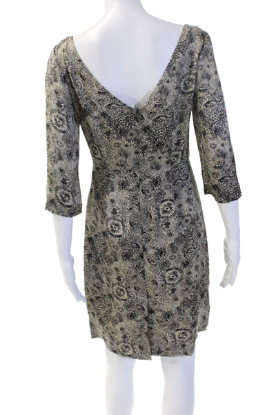 Hoss Intropia Womens Sheath Dress Beige Silk Floral 3/4 Sleeve Mini Size 40