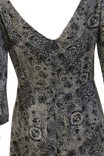 Hoss Intropia Womens Sheath Dress Beige Silk Floral 3/4 Sleeve Mini Size 40
