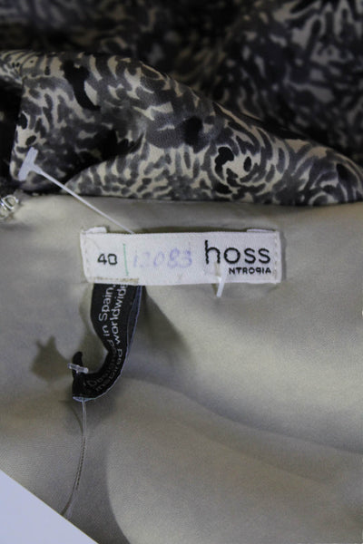 Hoss Intropia Womens Sheath Dress Beige Silk Floral 3/4 Sleeve Mini Size 40