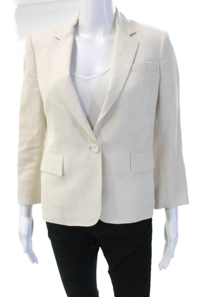 Joseph Womens Classic Beige Collared 3/4 Sleeve Blazer Ramie Cotton Size 38