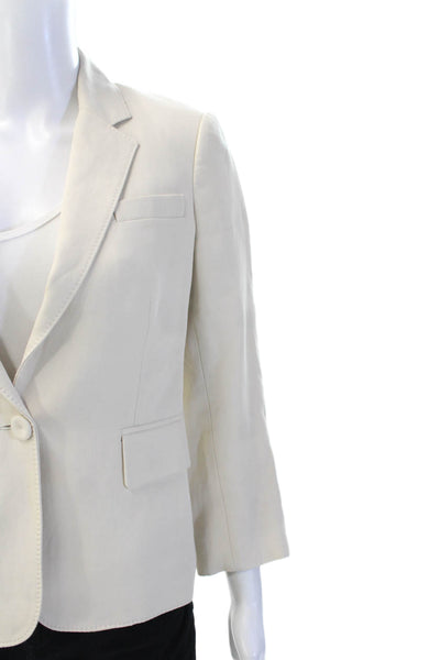 Joseph Womens Classic Beige Collared 3/4 Sleeve Blazer Ramie Cotton Size 38