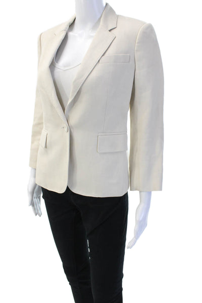 Joseph Womens Classic Beige Collared 3/4 Sleeve Blazer Ramie Cotton Size 38