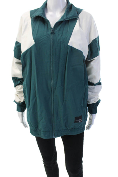 Adidas Unisex Green Geometric Windbreaker Zip Collared Fall Size M