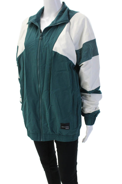 Adidas Unisex Green Geometric Windbreaker Zip Collared Fall Size M