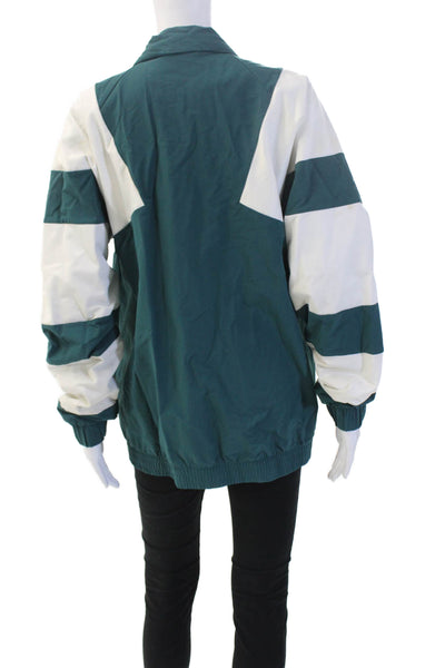 Adidas Unisex Green Geometric Windbreaker Zip Collared Fall Size M