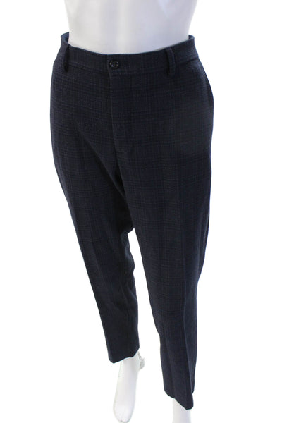 Zara Men Ankle Dress Pants Dark Blue Check Button Size 30