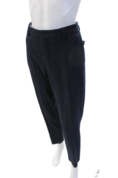 Zara Men Ankle Dress Pants Dark Blue Check Button Size 30