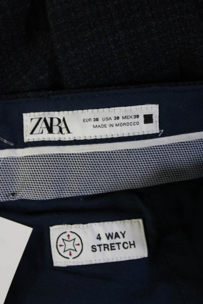 Zara Men Ankle Dress Pants Dark Blue Check Button Size 30