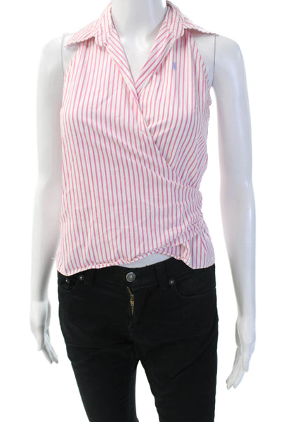 Ralph Lauren Blue Label Womens Striped Sleeveless Blouse Pink Cotton Size 2