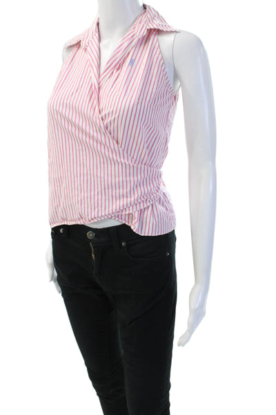 Ralph Lauren Blue Label Womens Striped Sleeveless Blouse Pink Cotton Size 2