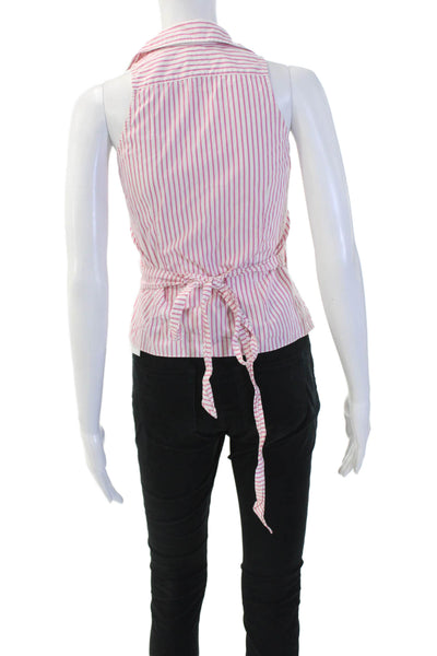 Ralph Lauren Blue Label Womens Striped Sleeveless Blouse Pink Cotton Size 2