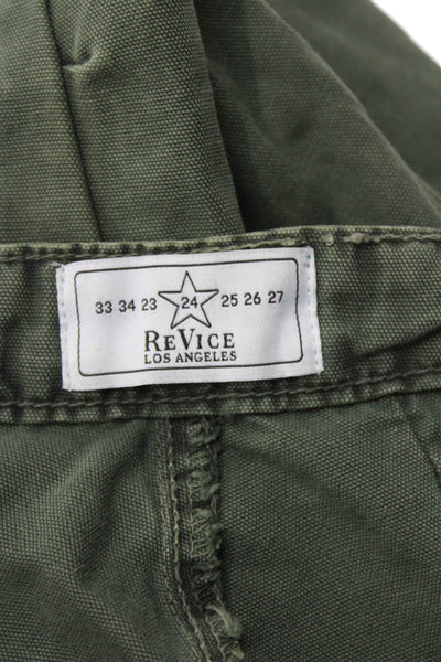 Revice Unisex Cargo Pants Green Cotton Button Solid Army Size 24