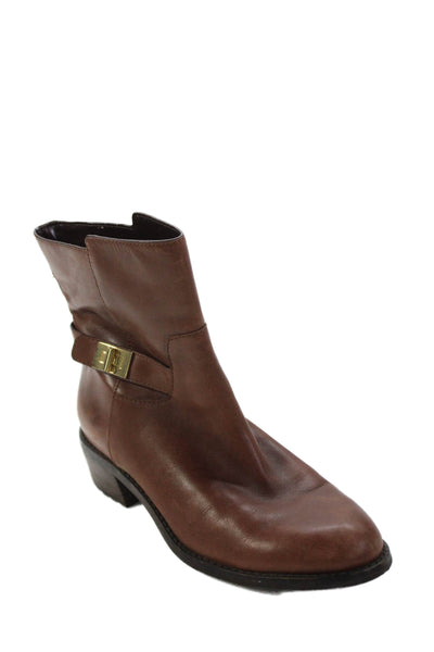 Cole Haan Womens Leather Belted Gold Tone Ankle Boots Brown Size 8 B