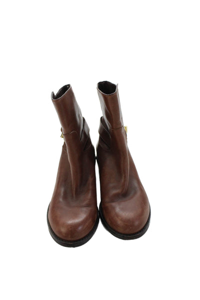 Cole Haan Womens Leather Belted Gold Tone Ankle Boots Brown Size 8 B