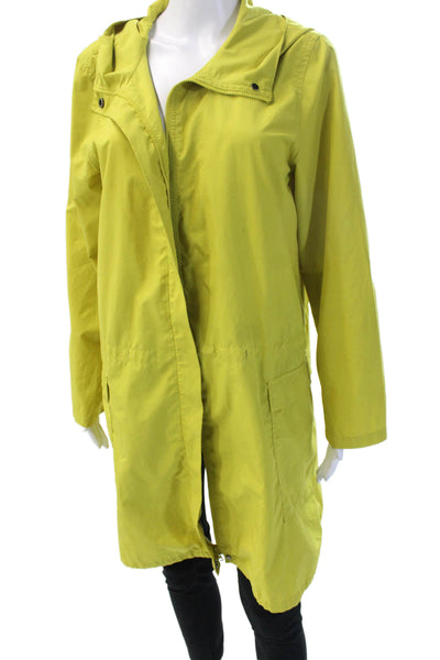 Eileen Fisher Womens Raincoat Yellow Recycled Polyester Snap Long Sleeve Size M