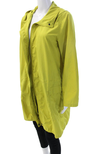 Eileen Fisher Womens Raincoat Yellow Recycled Polyester Snap Long Sleeve Size M
