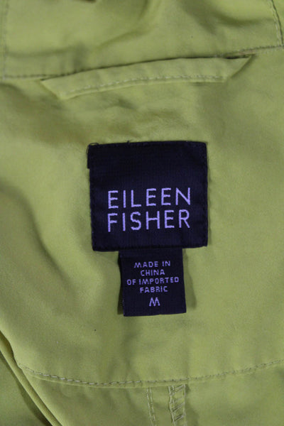 Eileen Fisher Womens Raincoat Yellow Recycled Polyester Snap Long Sleeve Size M