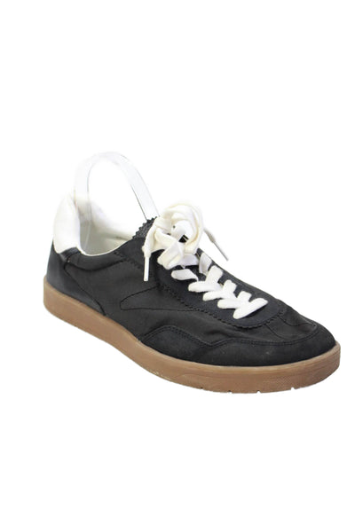 Zara Womens Lace Up Suede Trim Canvas Low Top Sneakers Black White Size 41