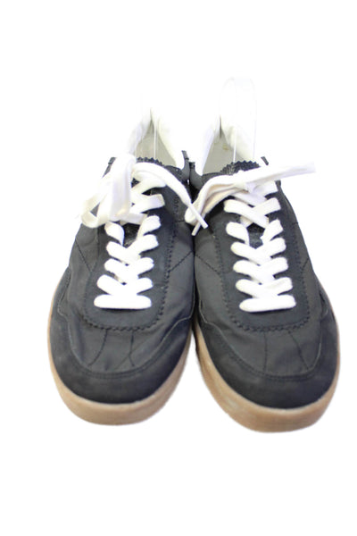 Zara Womens Lace Up Suede Trim Canvas Low Top Sneakers Black White Size 41