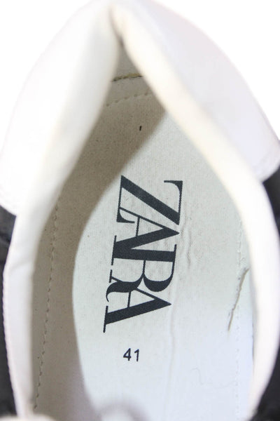 Zara Womens Lace Up Suede Trim Canvas Low Top Sneakers Black White Size 41