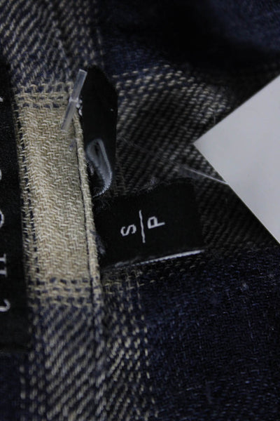 Theory Women Dark Blue Plaid Collared Button-Up Long Sleeve Petite Size S
